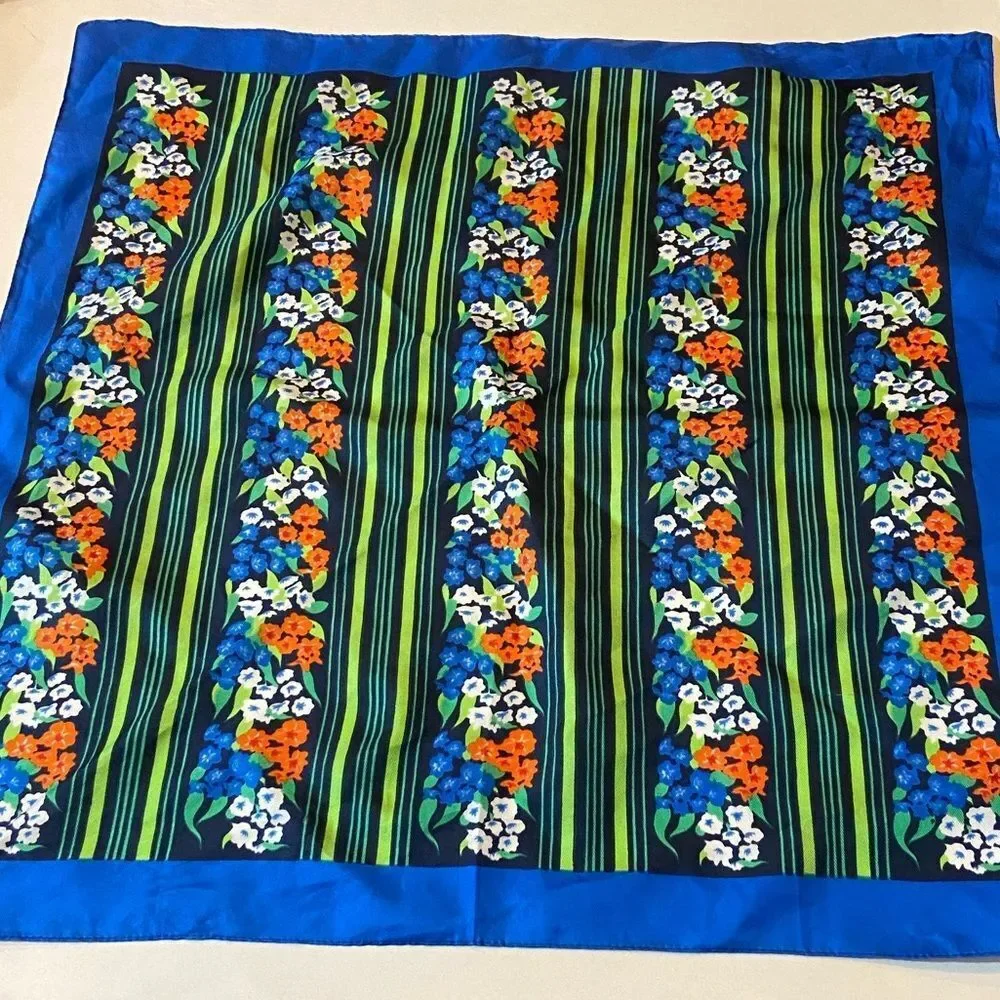 Floral Striped Silk Scarf